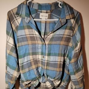 American Eagle Flannel Tie-Front Shirt